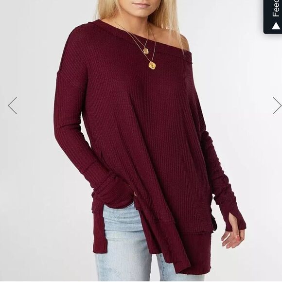 NWT Free People North Shore Thermal Knit Tunic Top In Burgundy - Picture 4 of 6
